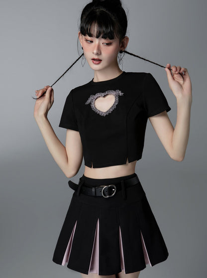 Pink BLACK pleated skirt