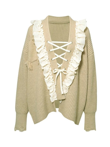 Ruffle Lace-Up Sweater