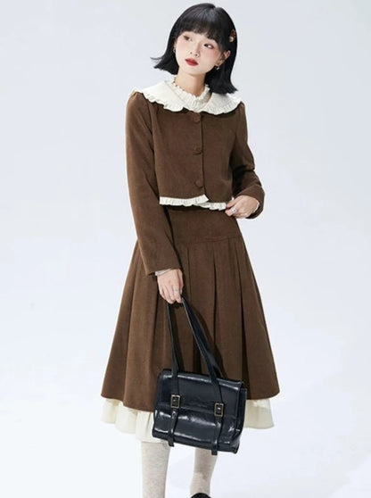 Retro Girly Tailored Brown Wool Coat