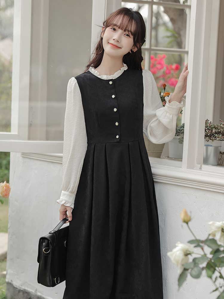 French style frill neck candy sleeve layered dress