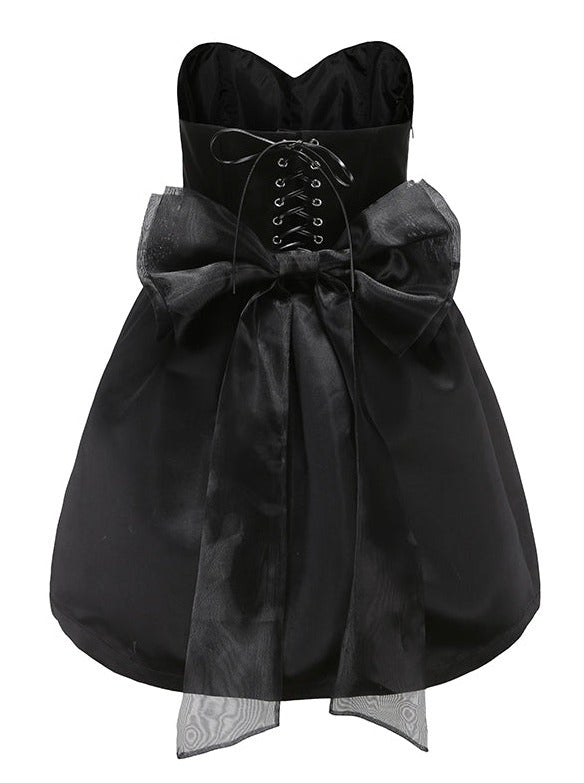 French Lolita Back Lace-up Black Bustier Tulle Dress