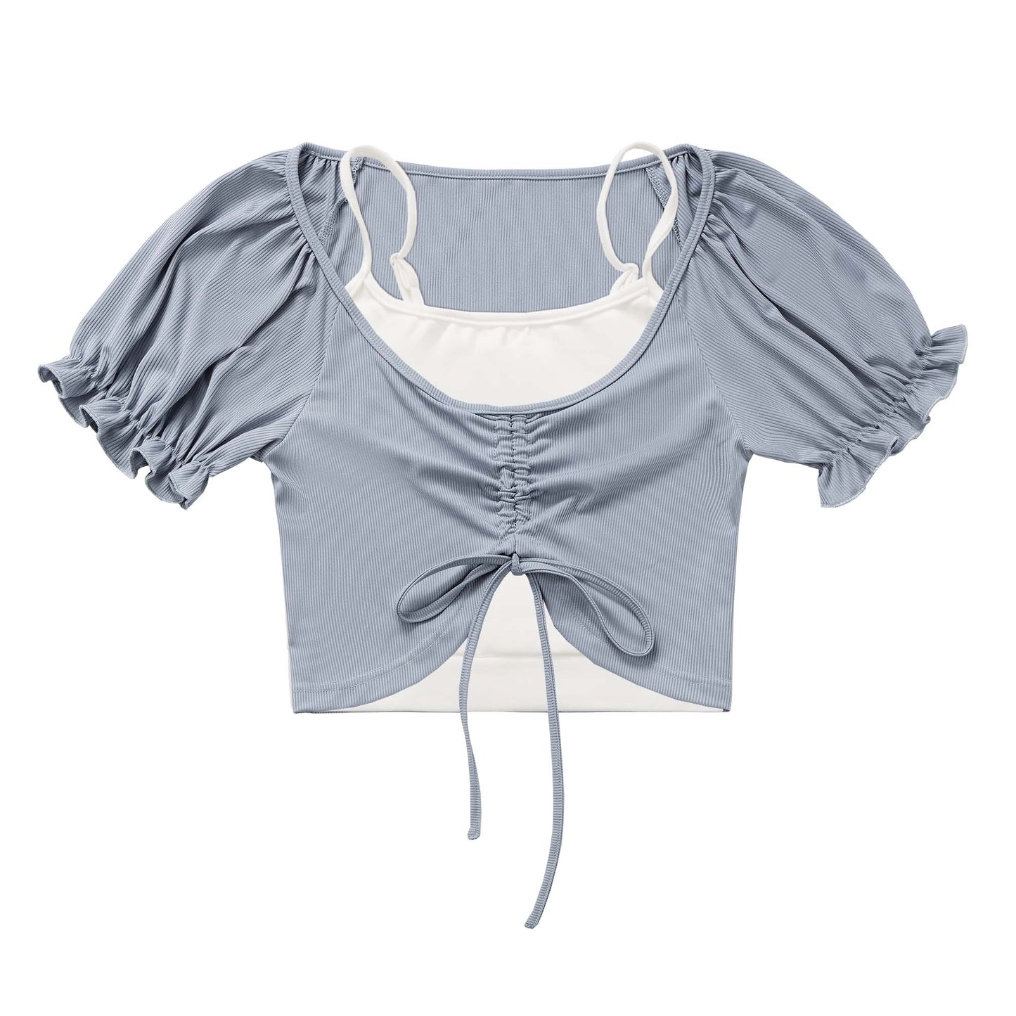 Drost ribbon puff sleeve girly top + camisole