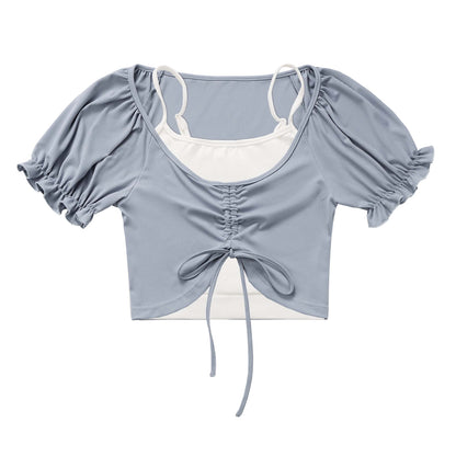 Drost ribbon puff sleeve girly top + camisole