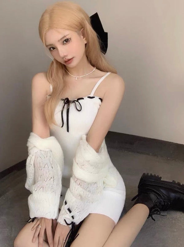 Cardigan transparent + robe moulante