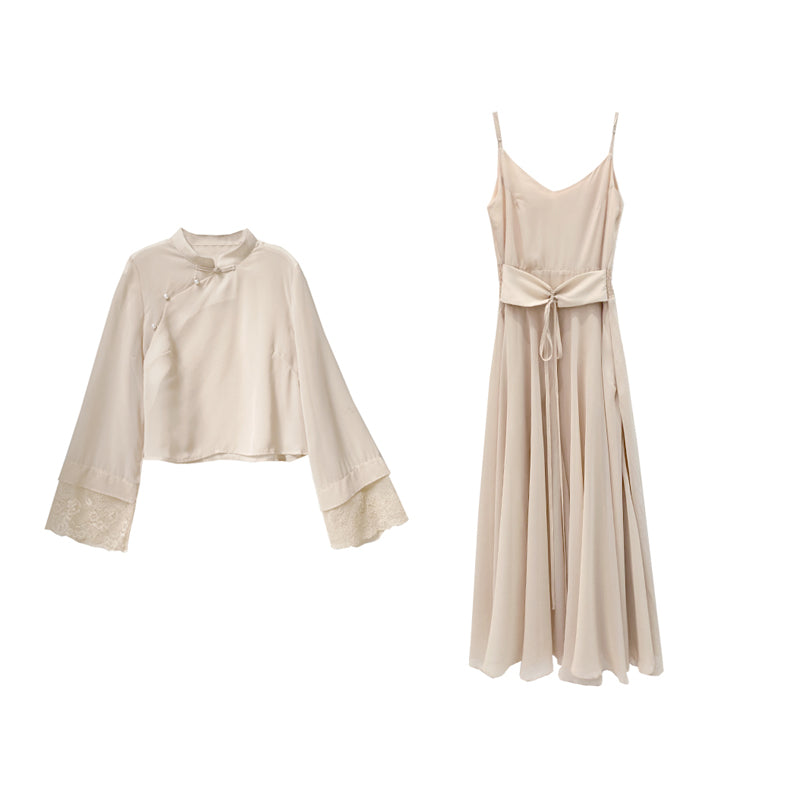 Pearl blouse + sheer camisole dress setup