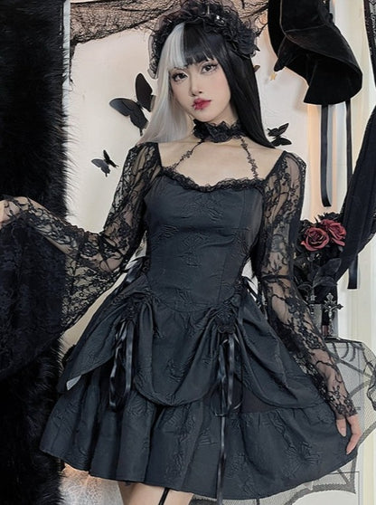 gothic lace halter neck dress
