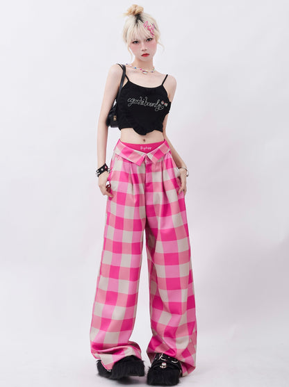 Loos -franging check drape Straight pants