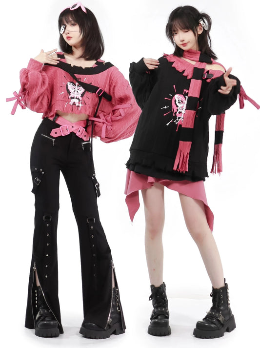 Pink Saber Butterfly Original Design Irregular Knit Design Suit