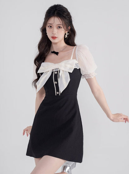 Big Ribbon Suspender One Shoulder One Piece