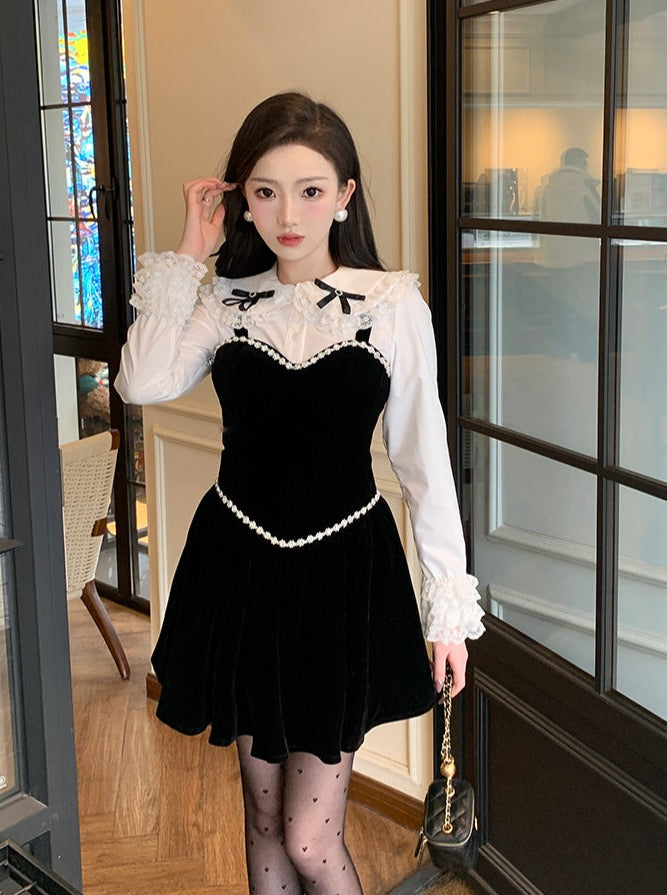 Doll Color Lace Ribon Frill Shirt