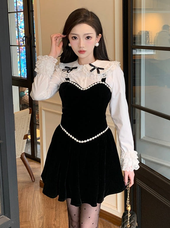 Doll Color Lace Ribon Frill Shirt