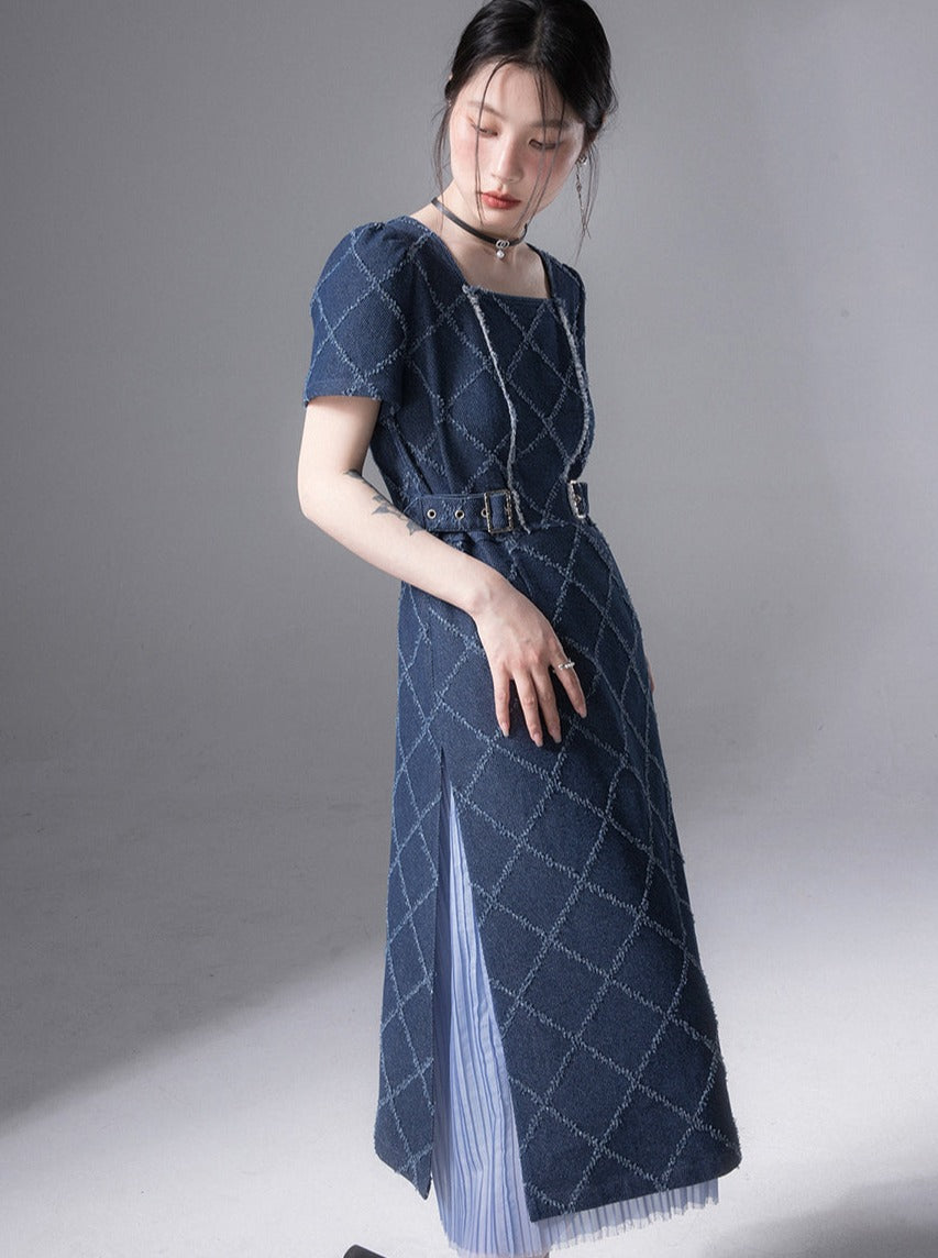 Retro Denim dress +pleated skirt