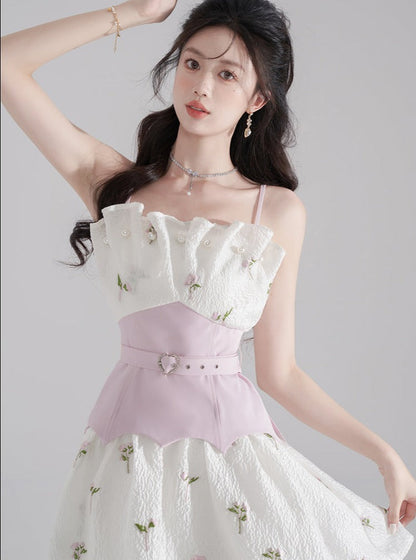 Pearl Frill Flower Col Set Taste Belt Susus One Piece