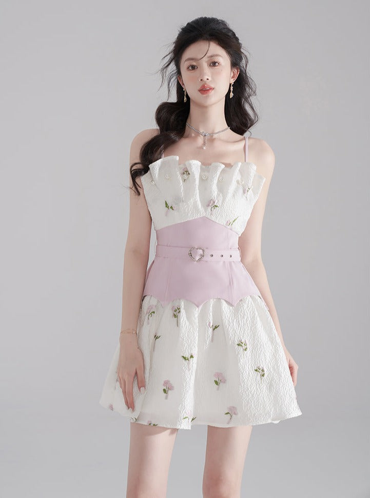 Pearl Frill Flower Col Set Taste Belt Susus One Piece