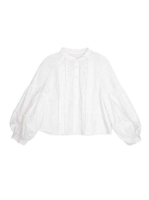 Shallot Stand-Up Collar Raglan Sleeve Blouse