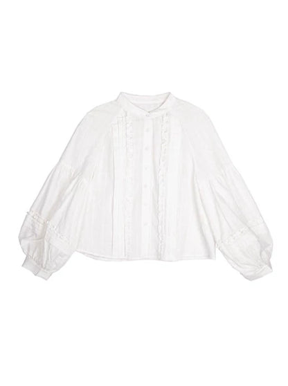 Shallot Stand-Up Collar Raglan Sleeve Blouse