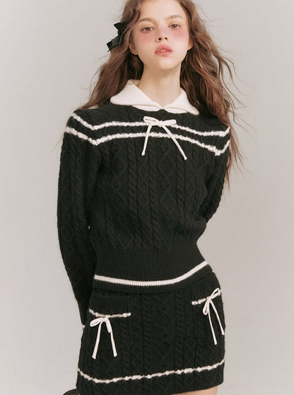 Monochrome ribbon sweater skirt setup