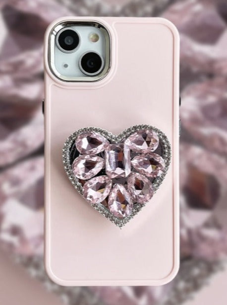 水晶粉色宝石心形手机壳