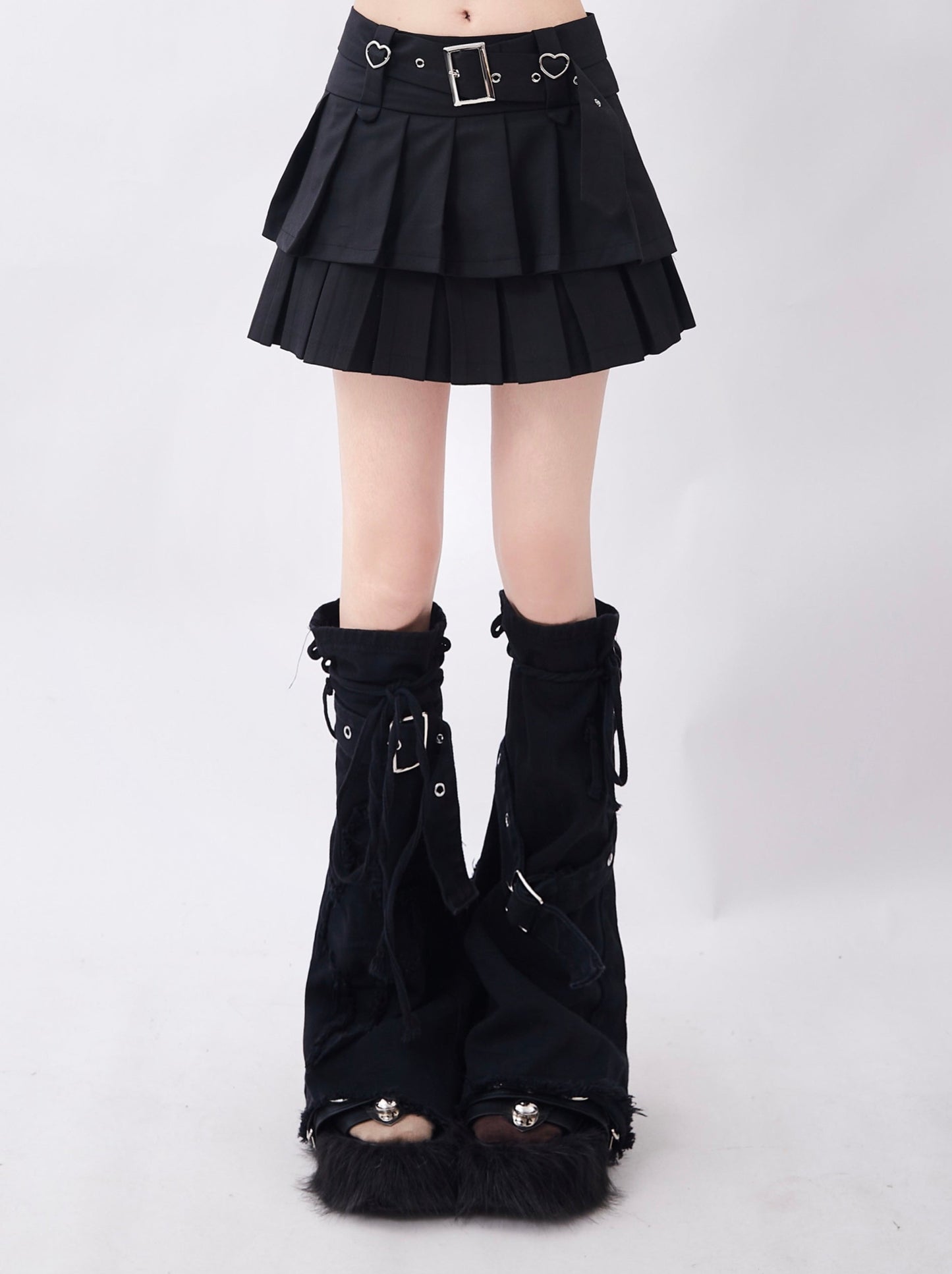 American retro college style pleated skirt + leg cover