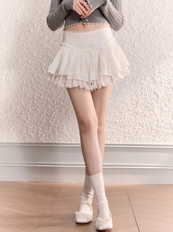 Milky Frill Cake Lace Skirt
