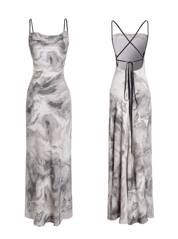 モノクロマーブルタイトロングワンピース