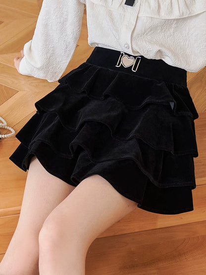 High Waist Heart Bagel Velvet Skirt