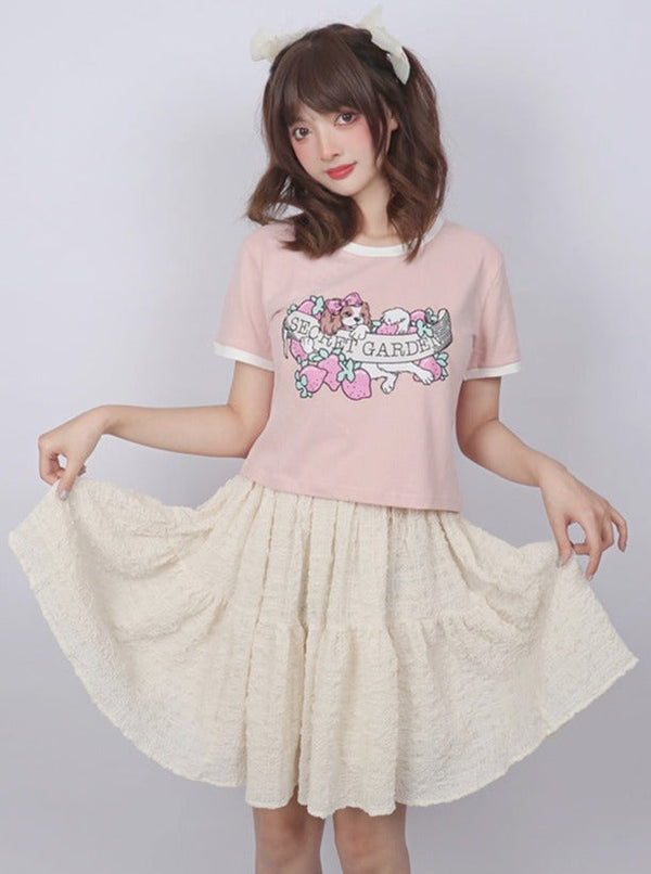 Dog Cute Print Flower T -shirt