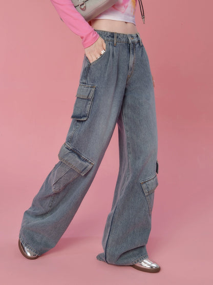 Loose High Street Denim Wide Cargo Pants