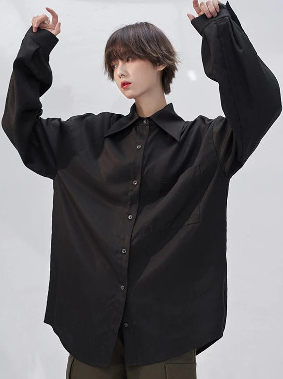 Loose Draped Tencel Long Sleeve Shirt