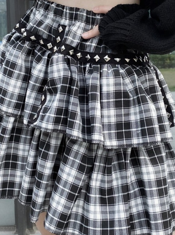 Studded Cross Check Tiered Skirt – Belchic