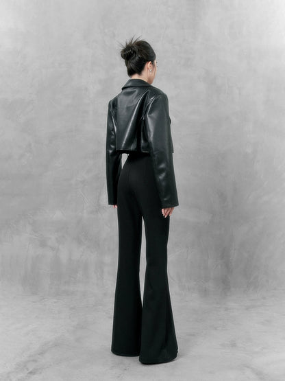 Zip-up pocket flared long pants