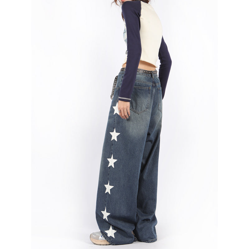 Star Print High Street Retro Rooswide Leg Jeans