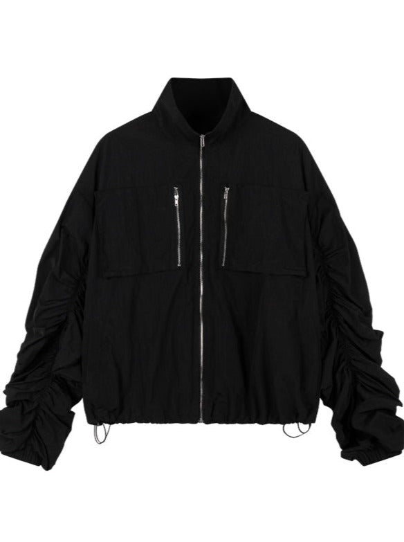 Short mode zip -up high neck outerwear