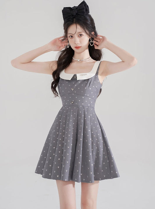 Sweet heart dot sleeveless dress