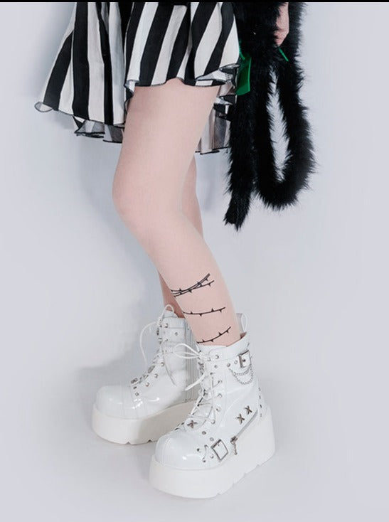 Punk Round Toe Platform Star Chain Design Boots
