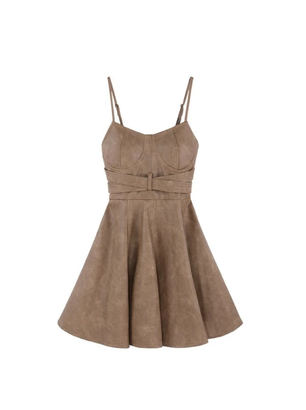 Coffee Camisole Dress + Over Cardigan