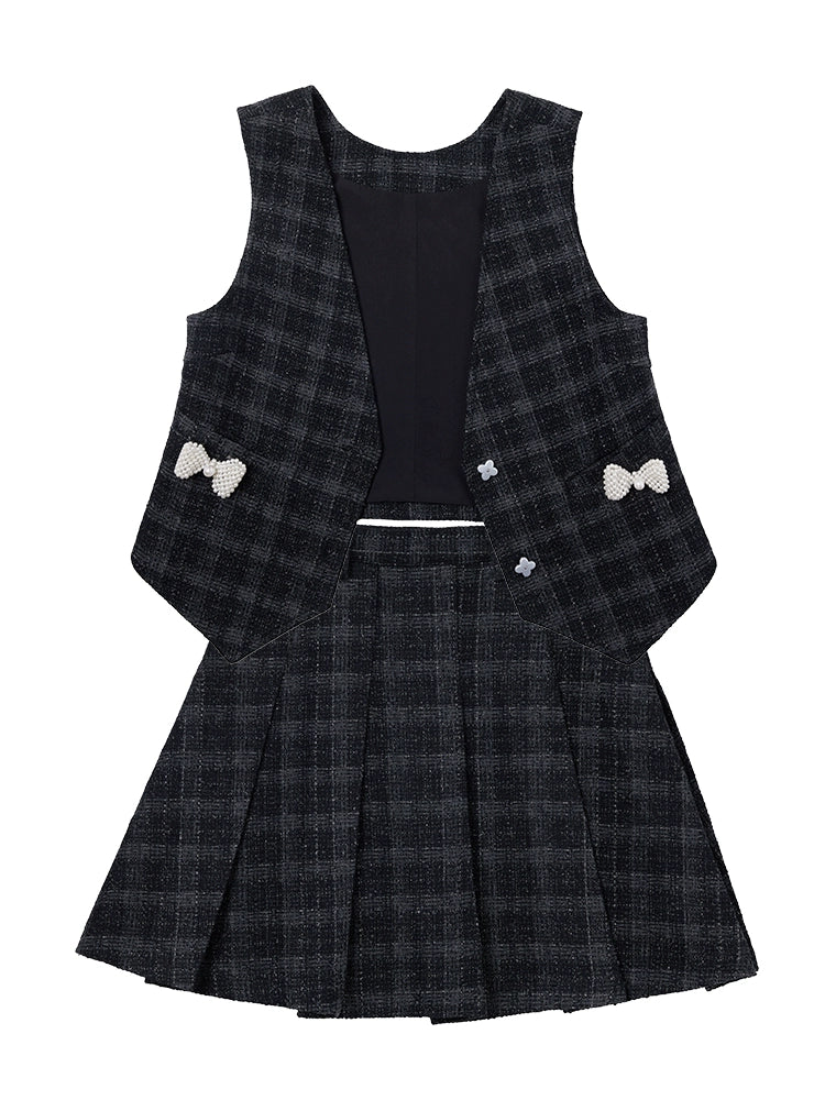 Tweed Check Vest + Skirt Fragrance Suit