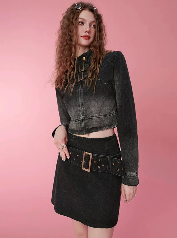 Retro denim jacket + skirt