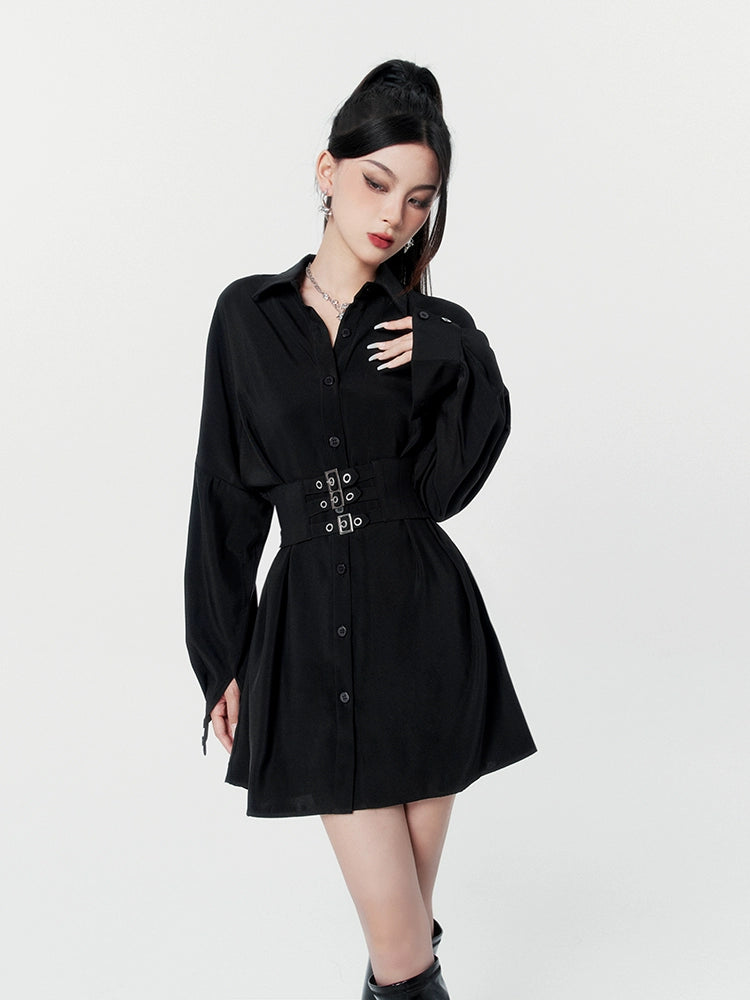 Waist mark mode shirt dress