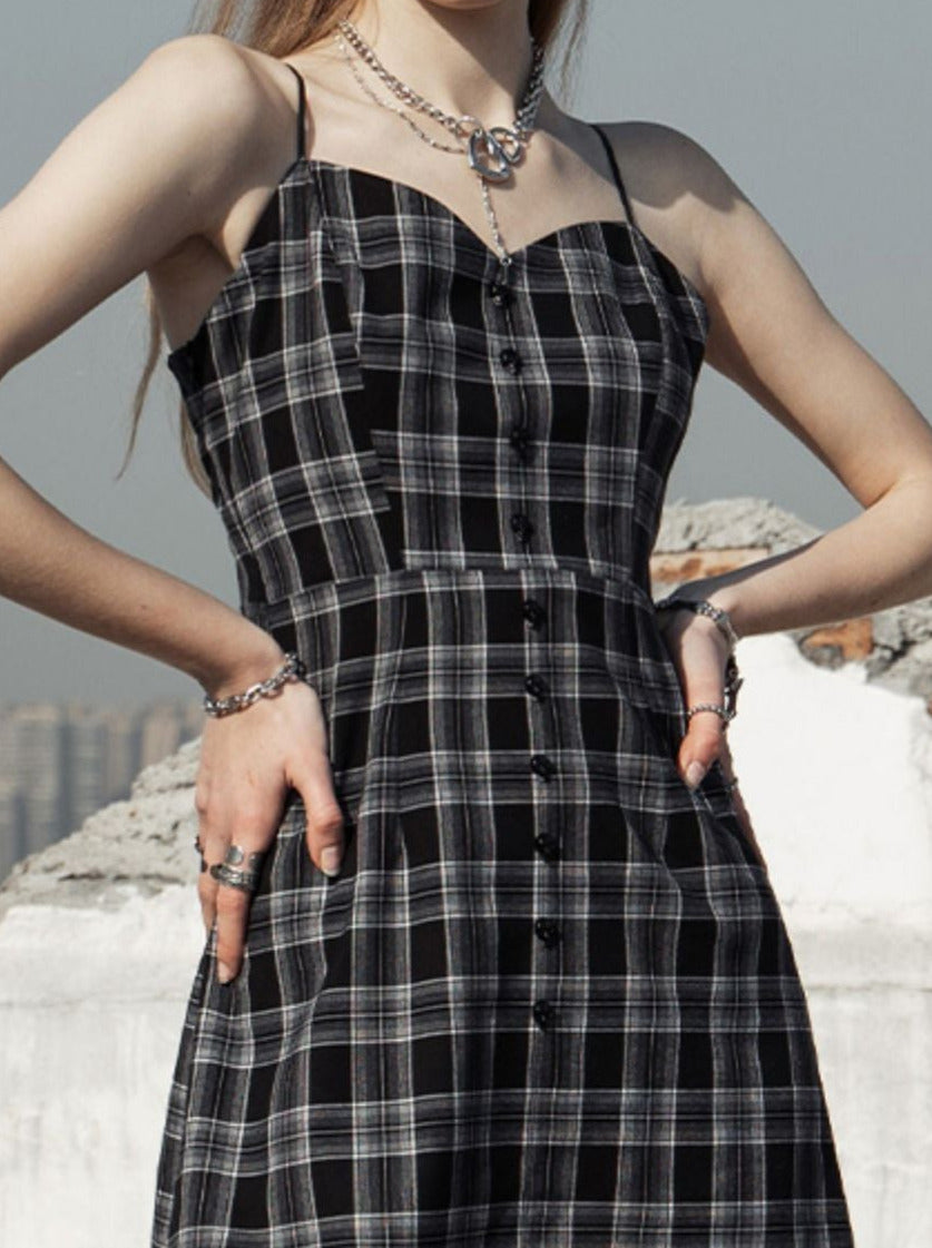 Back Shirring Cami Dress [Black Heart Check]