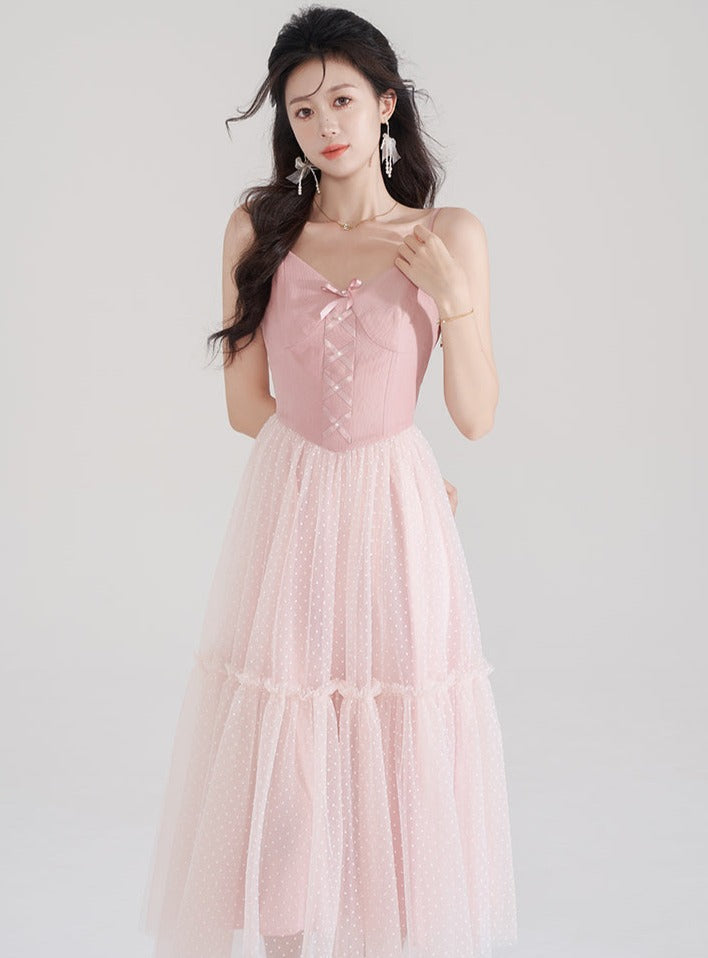 Princess mesh long skirt tea break dress