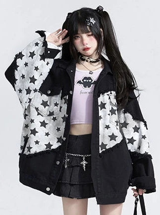 American Retro Star Patch Loose Denim Jacket