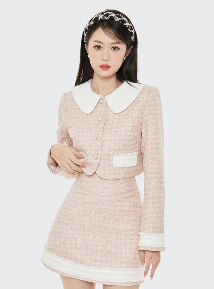 Milk Sweat short jacket + high waist A line skirt