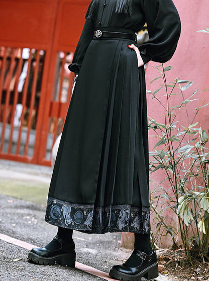 Dark Rabbit Retro China Pleated Skirt