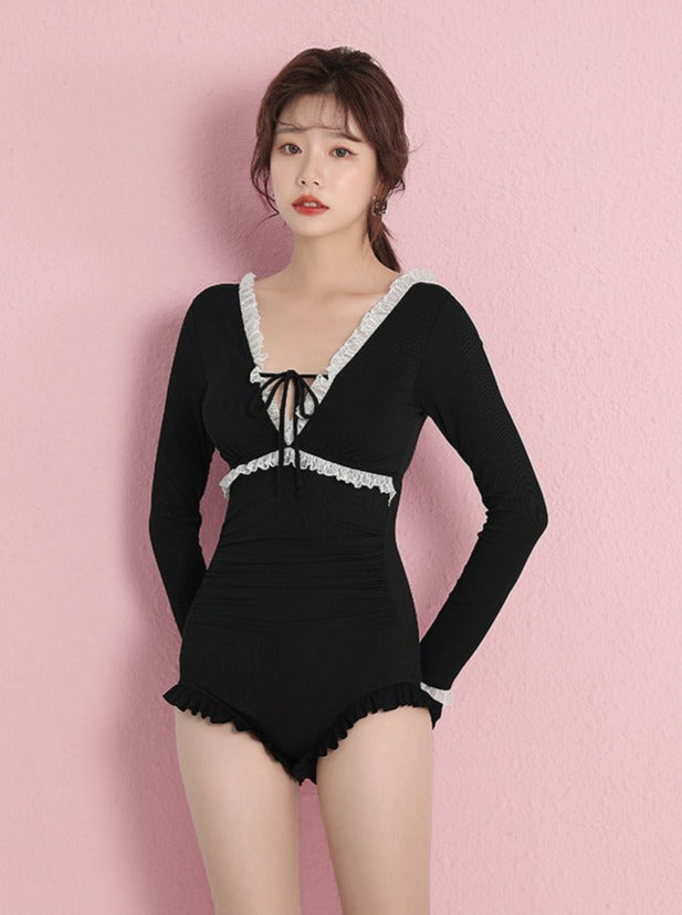 Black frill cover mode swimsuit