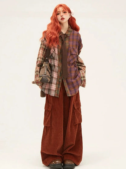 Retro Corduroy Straight Mop Pants