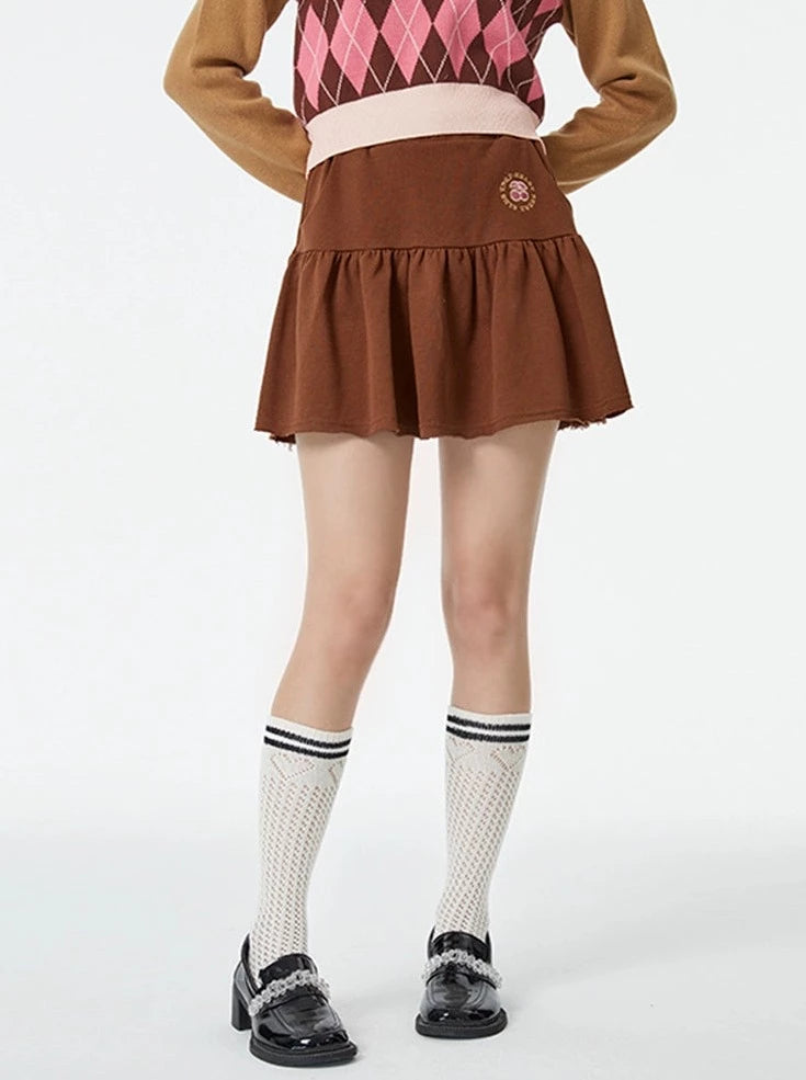 Retro College Style Cherry Pleated Skirt
