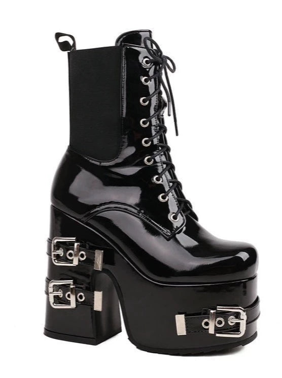 Punk Metal Belt Buckle Elastic Gothic Short Boots