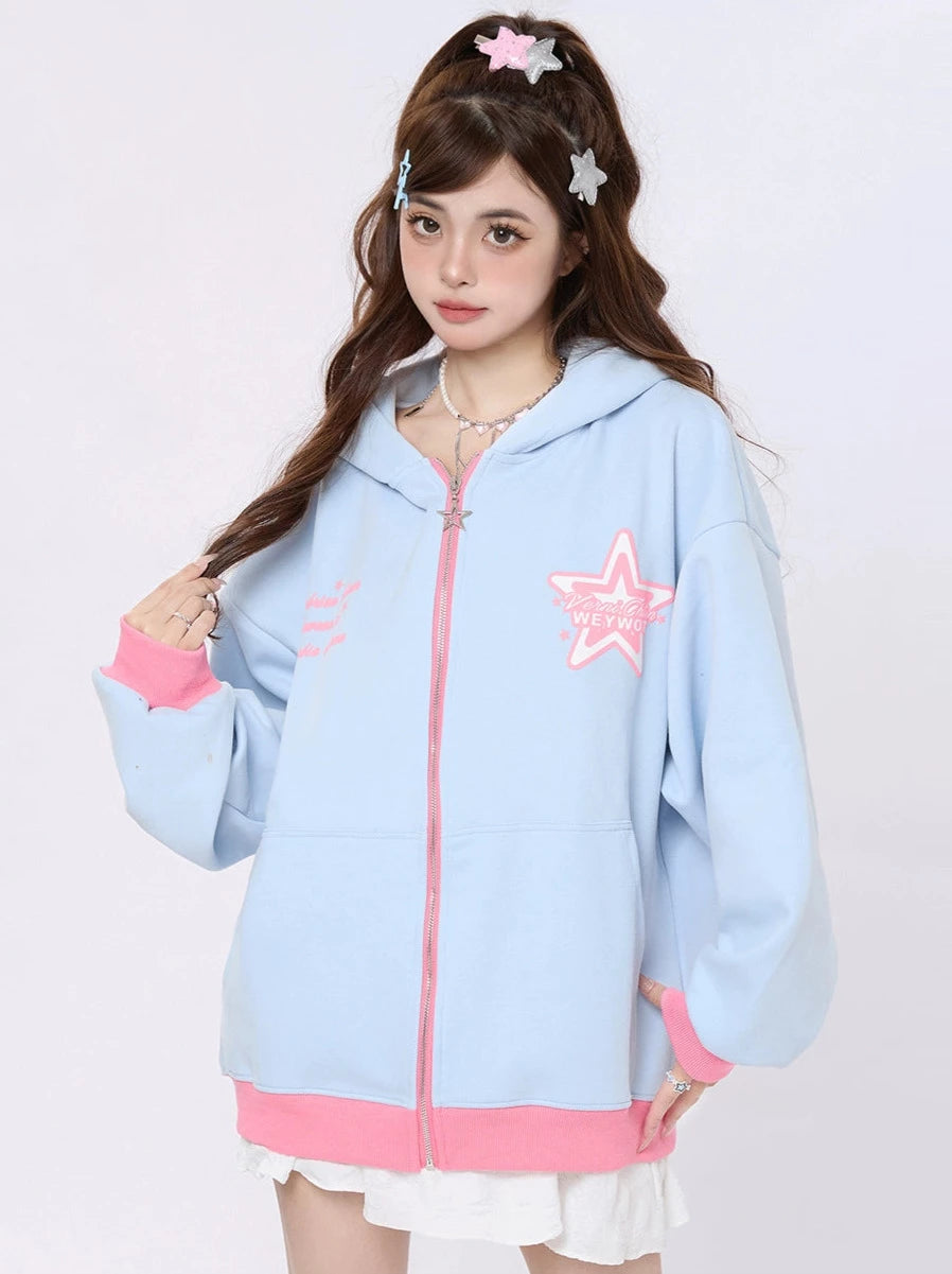 Star Ribbon Design Loose Hoodie