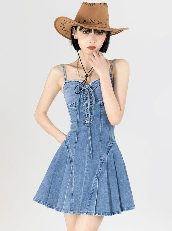 Y2Kデニムノースリーブサスペンダーワンピース
